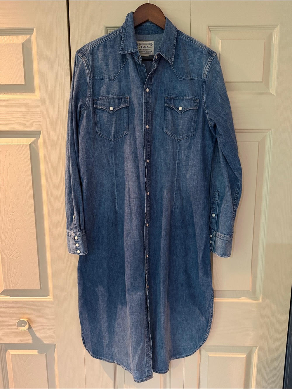 Polo Ralph Lauren Dress Size L Denim Snap Button Pearl